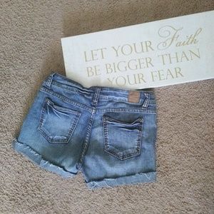 distressed washed denim shorts